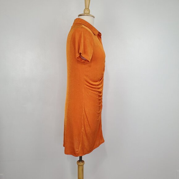 Wild Fable Orange Button Up Short Sleeve Stretchy Drape Detail Dress NEW Size L - Picture 5 of 13